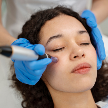 A woman receiving a Hydro Boost facial treatment at Kaya by Reema Salon, showcasing anti-aging and organic peel services.
